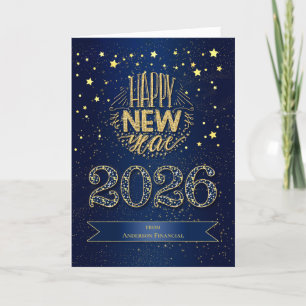 2020 New Year Blue and Gold with Name Holiday Card