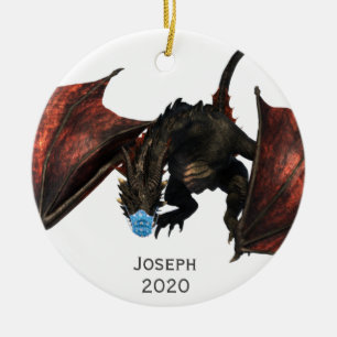 2020 Personalised Red Dragon with Face mask Ceramic Ornament
