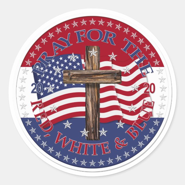 2020 Pray For The Red, White And Blue Cross Flag Classic Round Sticker (Front)