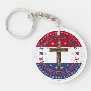 2020 Pray For The Red, White And Blue Cross Key Ring