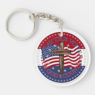 2020 Pray The Vote For God And Country Cross Flag Key Ring
