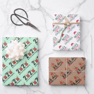 2020 quarantine christmas reindeer trio set 3 gift wrapping paper sheet