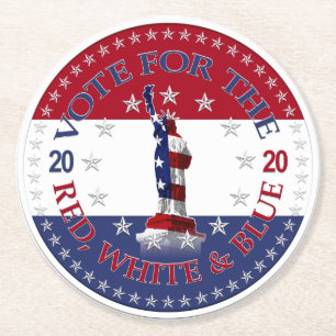 2020 Vote For The Red, White and Blue Statue Round Paper Coaster