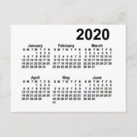 2020 White 6 Month Mini Calendar by Janz