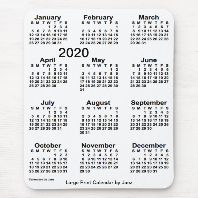 2020 White Large Print Calendar by Janz Mouse Pad (Front)