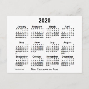 2020 White Mini Calendar by Janz Postcard