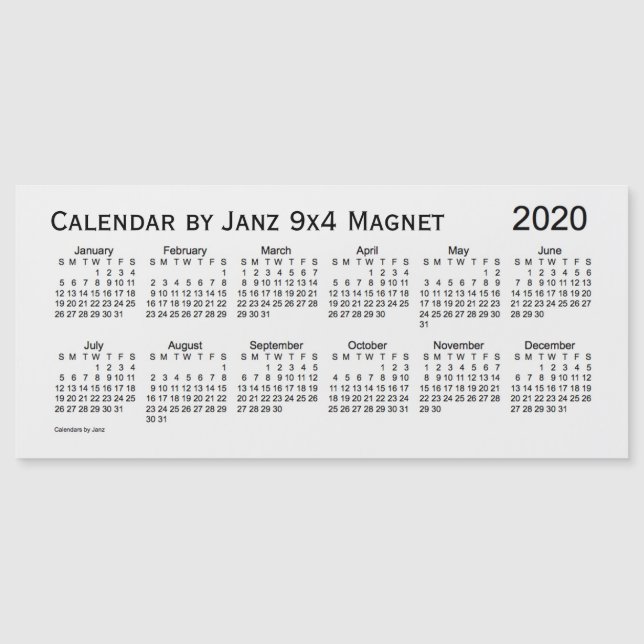 2020 White Smoke Calendar by Janz 9x4 Magnet (Front)