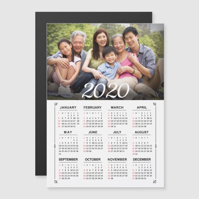 2020 Year Calendar Photo Personalise Magnet (Front/Back)