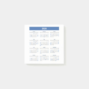 2020 Year Calendar Post-it Notes