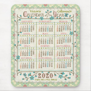 2020 Year Calendar Victorian Art Nouveau Custom Mouse Pad