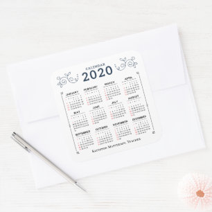 2020 Year Monthly Calendar Personalize Custom Square Sticker
