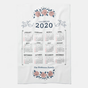 2020 Year Monthly Calendar Personalize Custom Tea Towel