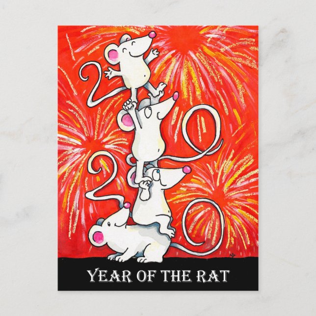 2020 Year of the rat postcard by N. Janes (Front)