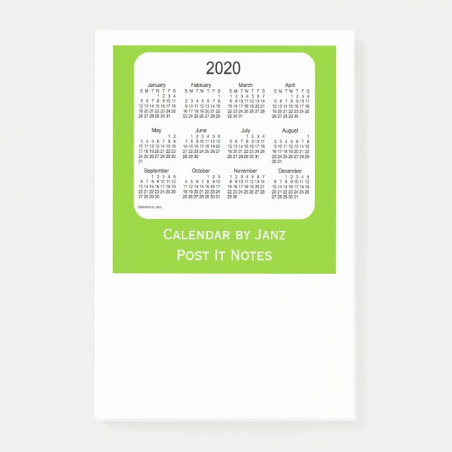 2020 Yellow Green Post It Note Calendars by Janz (Front)