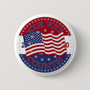 2020 Your Vote Counts American Flag 6 Cm Round Badge