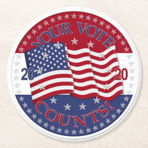 2020 Your Vote Counts American Flag Round Paper Coaster