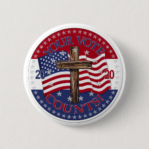 2020 Your Vote Counts Cross And American Flag 6 Cm Round Badge