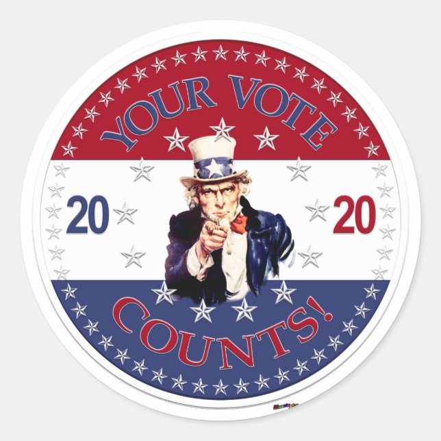 2020 Your Vote Counts Uncle Sam Classic Round Sticker (Front)