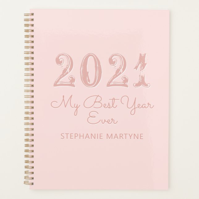 2021 Best Year Ever Personalised Blush Pink Planner (Front)