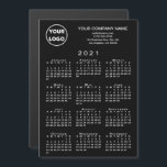 2021 Calendar Business Logo Text Black Magnet Card<br><div class="desc">Send your customers a 2021 calendar magnetic card personalised with your logo, company name, and business contact information in white text on a black background. Add your logo, company name, and custom text (website, phone number, address, slogan, or other message) in the sidebar. Your logo can be any shape. White...</div>