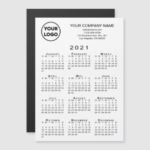 2021 Calendar Business Logo Text White Magnet Card
