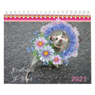 2021 Calendar Colourful Stripes Opossum Floral