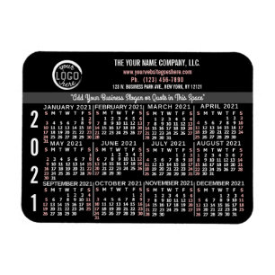 2021 Calendar Custom Business Logo Name Black Easy Magnet