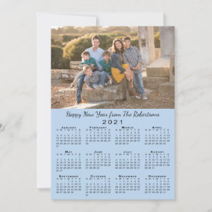 2021 Calendar Light Blue 2 Photos Happy New Year Holiday Card
