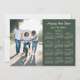 2021 Calendar Modern Green 2 Photo Happy New Year Holiday Card