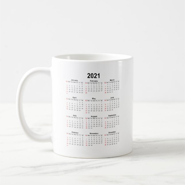 2021 Calendar Monthly Date Coffee Mug (Left)