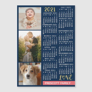 2021 Calendar Navy Coral Gold Photo Collage Magnet