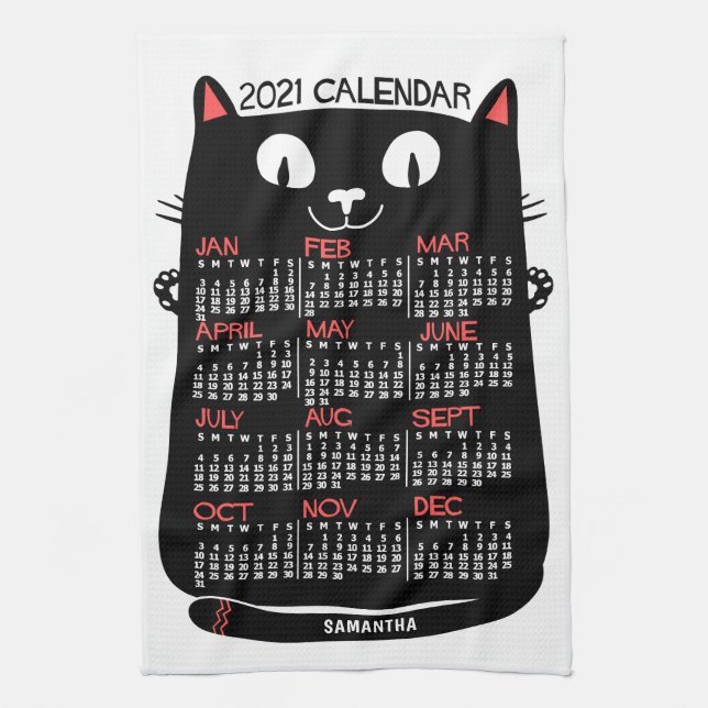 2021 Calendar (See Description for New Version)  Tea Towel (Vertical)