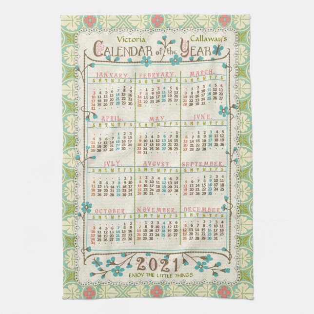 2021 Calendar (See Description for New Version)  Tea Towel (Vertical)