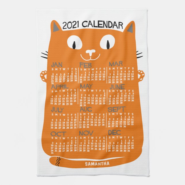 2021 Calendar (See Description for New Version)  Tea Towel (Vertical)