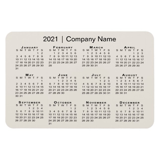 2021 Calendar with Company Name Beige Magnet (Horizontal)