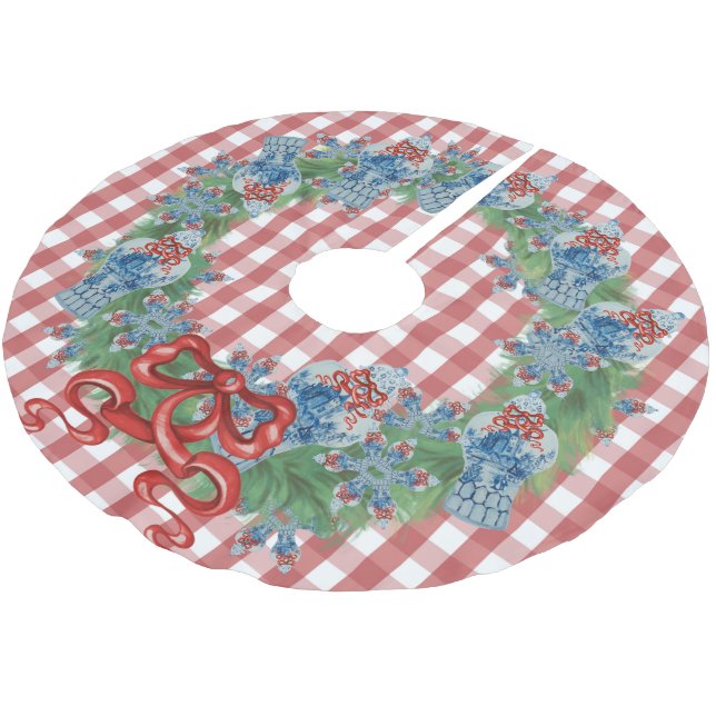 2021 Christmas Blue Ginger Jar  Brushed Polyester Tree Skirt (Angled)