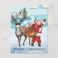 2021 Covid Santa Reindeer Watercolor Christmas