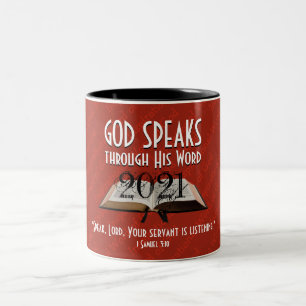2021   Custom Red   GOD SPEAKS   Christian Two-Tone Coffee Mug