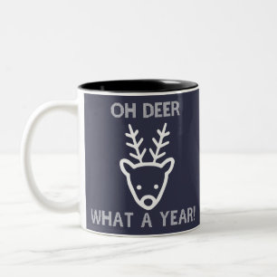 2021 Deer Head Oh Deer What A Year End Of Year Two-Tone Coffee Mug