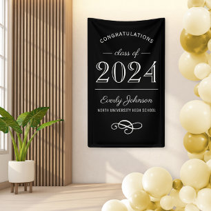 2021 Elegant Black and White Custom Graduation Banner