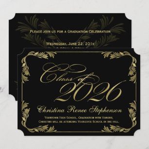 2021 Elegant Black/Gold Classy Formal Graduation Invitation