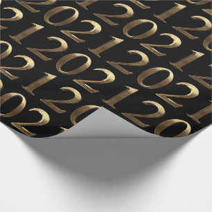 2021 Elegant Faux Golden Numbers Black and Gold Wrapping Paper