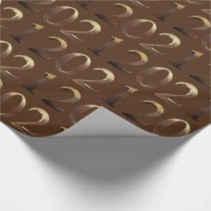 2021 Elegant Faux Golden Numbers Rustic Brown Wrapping Paper