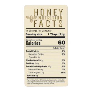 2021 FDA Compliant Nutrition Honey Label with Bee
