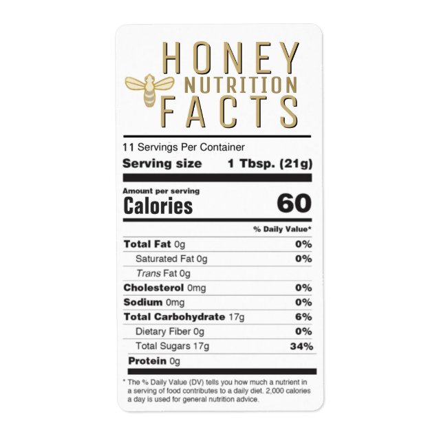 2021 FDA Compliant Nutrition Honey Label with Bee (Front)