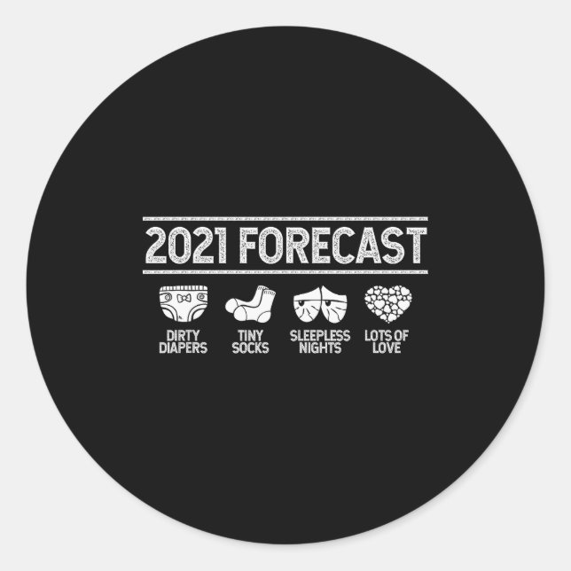2021 Forecast New Mom Dad Expecting Baby Announcem Classic Round Sticker (Front)