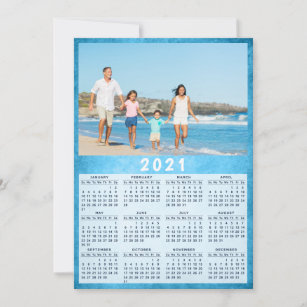 2021 Full Year Calendar Family Photo Blue Card