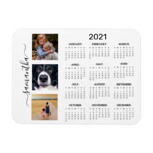 2021 Full Year Calendar Photo Monogram Handwritten Magnet