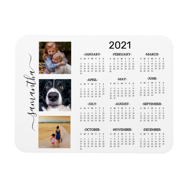 2021 Full Year Calendar Photo Monogram Handwritten Magnet (Horizontal)