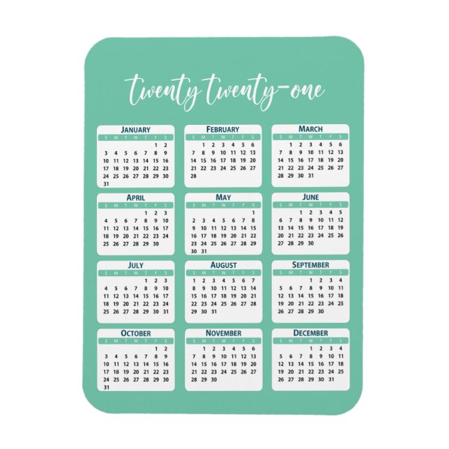 2021 Full Year Calendar Script Magnet (Vertical)
